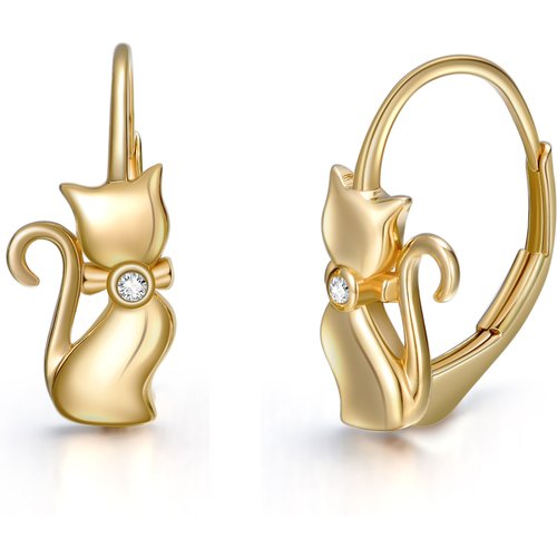 14K Gold Cubic Zirconia Cat Hoop Earrings