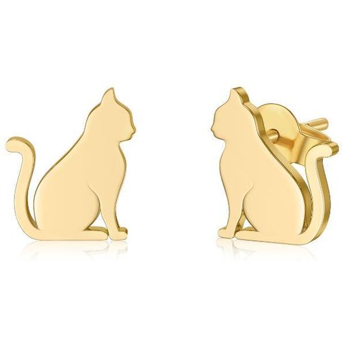 14K Gold Cat Stud Earrings