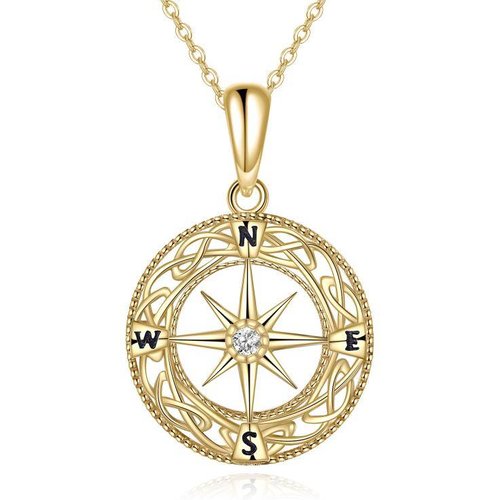 14K Gold Cubic Zirconia Celtic Knot & Compass Pendant Necklace