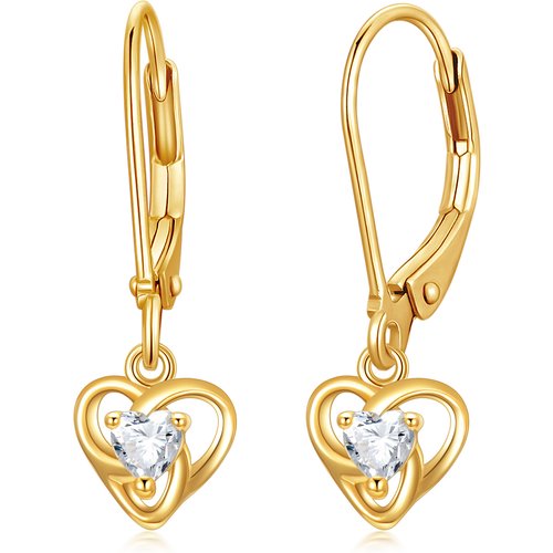 14K Gold Cubic Zirconia Celtic Knot & Heart Lever-back Earrings