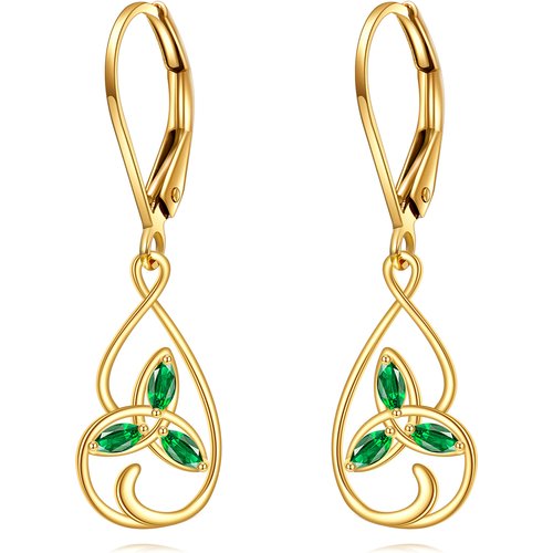 14K Gold Cubic Zirconia Celtic Knot Lever-back Earrings