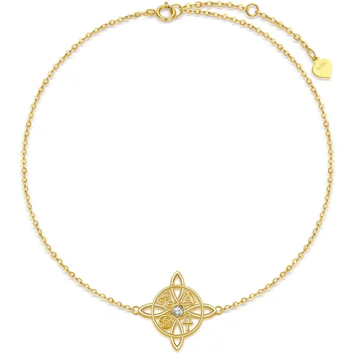 14K Gold Cubic Zirconia Celtic Knot Charm Bracelet