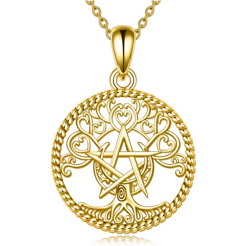 14K Gold Celtic Spiral Knot Heart Pentagram Necklace for Women
