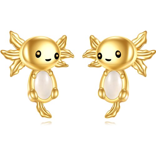 14K Gold Chalcedony Axolotl Stud Earrings