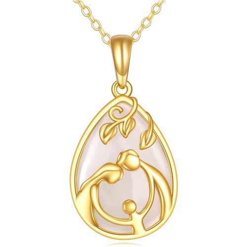 14K Gold Chalcedony Parents & Children Pendant Necklace