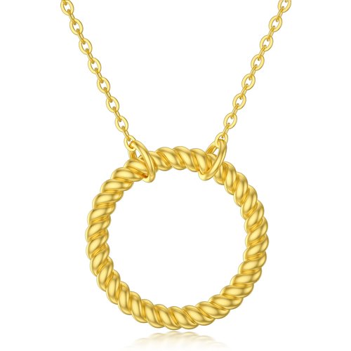 14K Yellow Gold Circle Pendant Necklace For Women