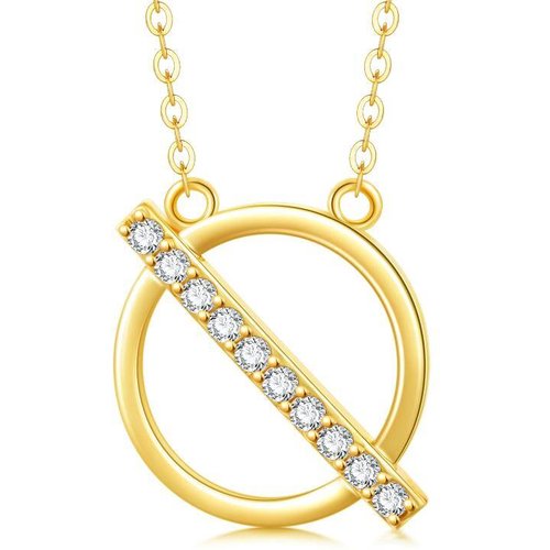 14K Gold Cubic Zirconia Circle Pendant Necklace