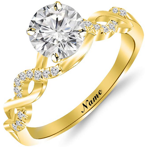14K Gold Round Moissanite Personalized Classic Name Wedding Ring