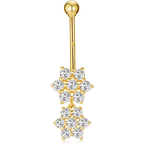 14K Gold Circular Moissanite Wildflowers Belly Button Ring