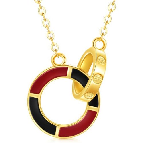 14K Gold Circular Shaped Agate Generation Ring Circle Pendant Necklace