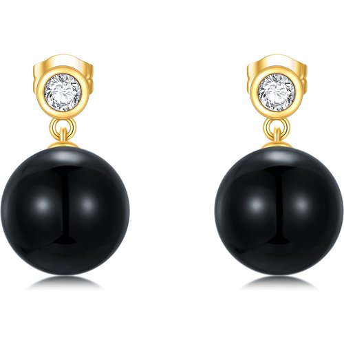 14K Gold Circular Shaped Agate Spherical Drop Earrings