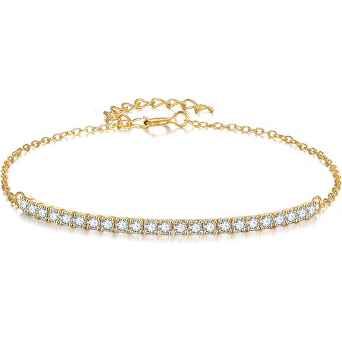 14K Gold Circular Shaped Cubic Zirconia Bar Tennis Chain Bracelet