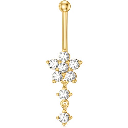 14K Gold Circular Shaped Cubic Zirconia Belly Button Ring
