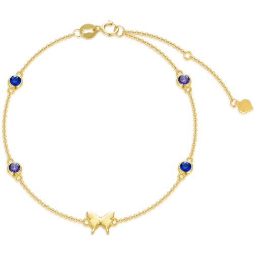 14K Gold Circular Shaped Cubic Zirconia Butterfly Charm Bracelet