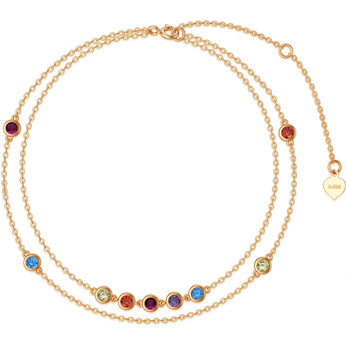 14K Gold Circular Shaped Cubic Zirconia Chakras Multi-layered Anklet