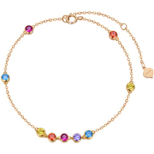 14K Gold Circular Shaped Cubic Zirconia Chakras Single Layer Anklet