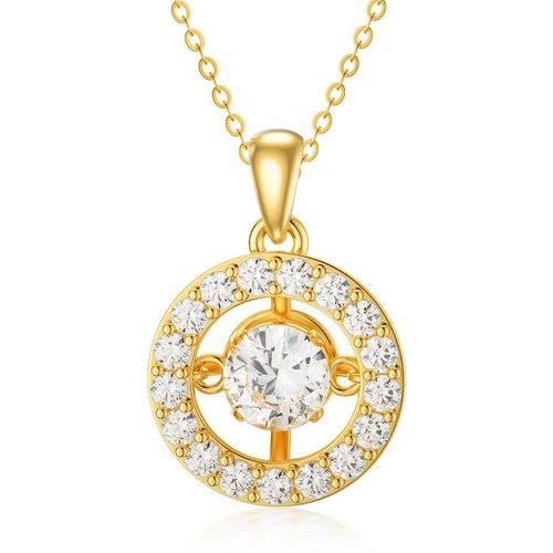 14K Gold Circular Shaped Cubic Zirconia Circle Pendant Necklace