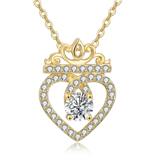 14K Gold Circular Shaped Cubic Zirconia Crown & Heart Pendant Necklace