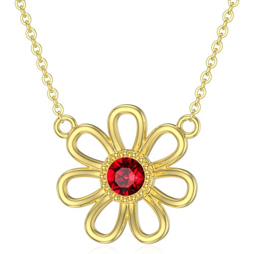 14K Gold Circular Shaped Crystal Daisy Pendant Necklace