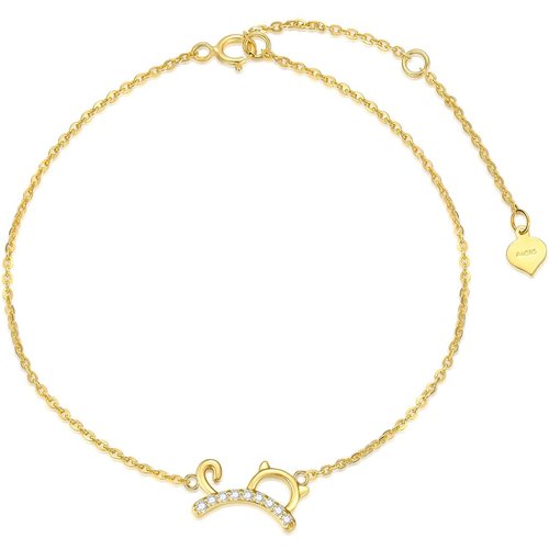 14K Gold Circular Shaped Diamond Cat Charm Bracelet