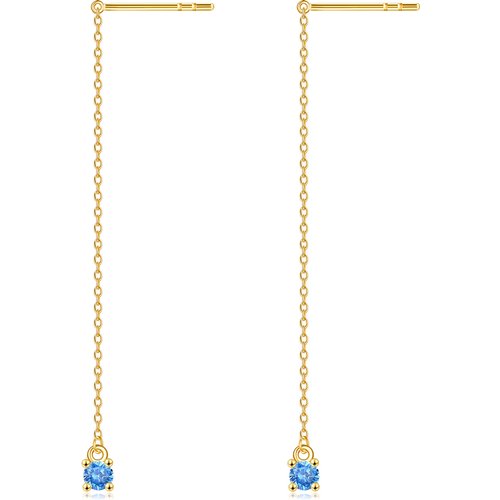 14K Gold Circular Shaped Cubic Zirconia Drop Earrings