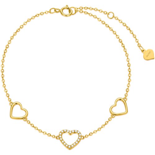 14K Gold Circular Shaped Cubic Zirconia Heart Single Layer Anklet