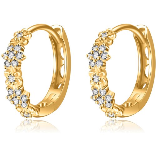 14K Gold Circular Shaped Cubic Zirconia Hoop Earrings