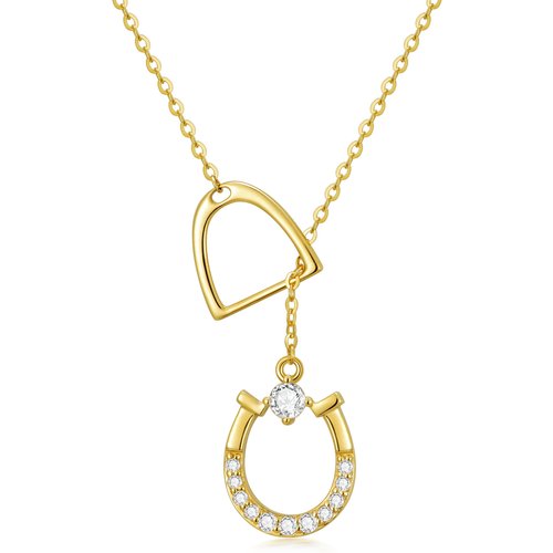 14K Gold Circular Shaped Cubic Zirconia Horseshoe Pendant Necklace