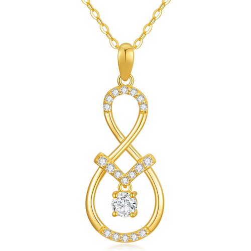14K Gold Circular Shaped Cubic Zirconia Infinite Symbol Pendant Necklace
