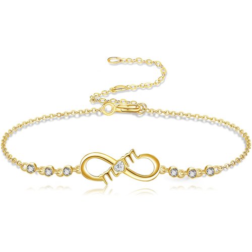 14K Gold Circular Shaped Cubic Zirconia Infinity Symbol Charm Bracelet