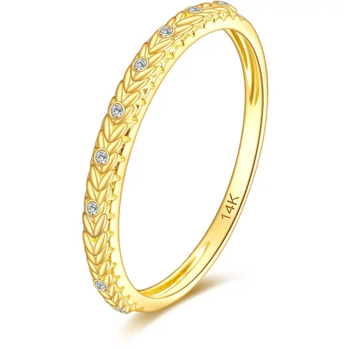 14K Gold Round Shaped Cubic Zirconia Leaves Ring
