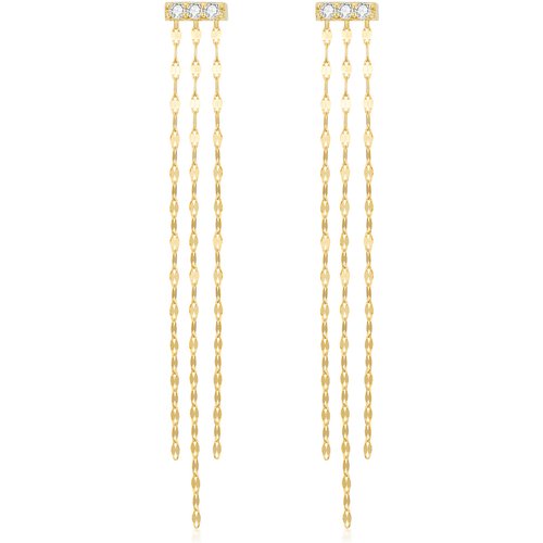 14K Gold Circular Shaped Moissanite Bar Drop Earrings