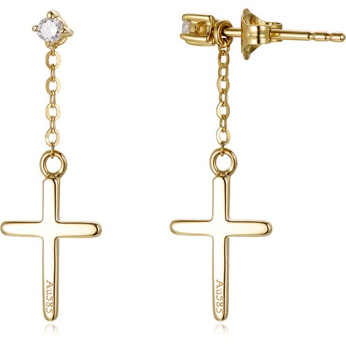14K Gold Circular Shaped Moissanite Cross Drop Earrings