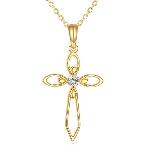 14K Gold Circular Shaped Moissanite Cross Pendant Necklace