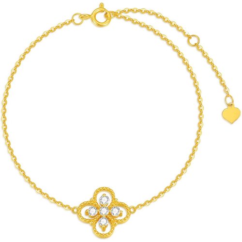 14K Gold Circular Shaped Moissanite Four-leaf Clover Charm Bracelet