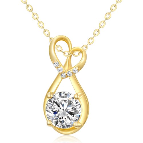 14K Gold Circular Shaped Moissanite Heart & Infinity Symbol Pendant Necklace