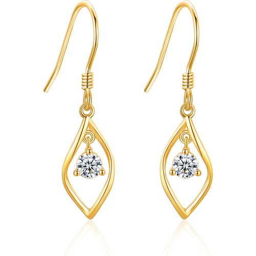 14K Gold Circular Shaped Moissanite Leaves Drop Earrings