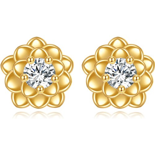 14K Gold Circular Shaped Moissanite Lily Stud Earrings