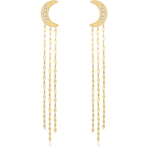 14K Gold Circular Shaped Moissanite Moon Drop Earrings