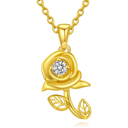 14K Gold Circular Shaped Moissanite Rose Pendant Necklace