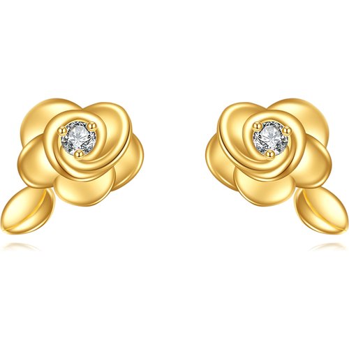 14K Gold Circular Shaped Moissanite Rose Stud Earrings
