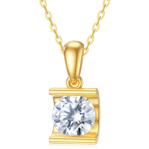 14K Gold Circular Shaped Moissanite Round Pendant Necklace