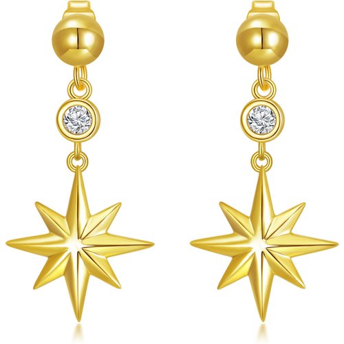 14K Gold Circular Shaped Moissanite Stars Drop Earrings