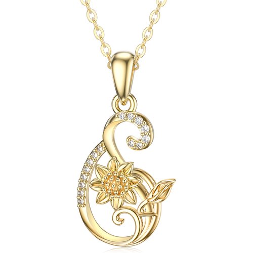 14K Gold Circular Moissanite Sunflower Pendant Necklace For Women