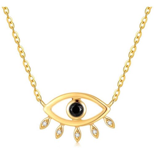 14K Gold Circular Shaped Obsidian Evil Eye Pendant Necklace