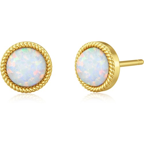 14K Gold Circular Shaped Opal Ball Stud Earrings