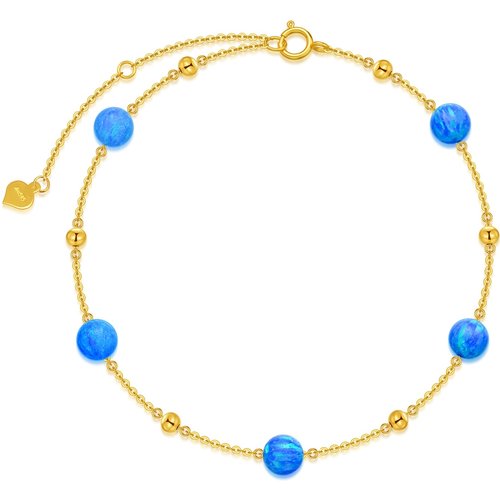 14K Gold Circular Shaped Opal Bead Single Layer Anklet