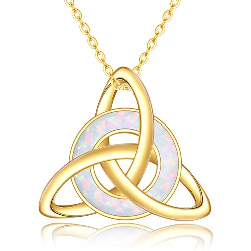 14K Gold Circular Shaped Opal Celtic Knot Pendant Necklace