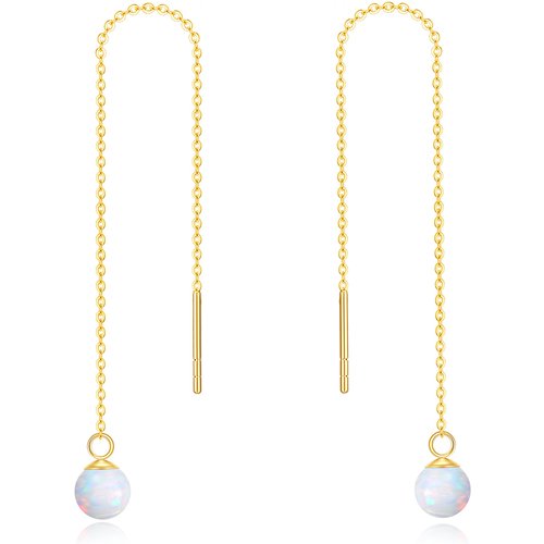 14K Gold Circular Shaped Opal Drop Earrings