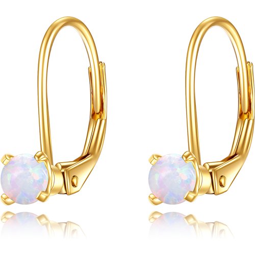 14K Gold Circular Shaped Opal Hoop Earrings